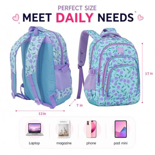 MYGOO Girls School Backpack Archibald Berry Purple Bookbag for Elementary Middle School Ages 5-12, 17 inch Large Capacity 24L Kids Student Travel Bags - color: Archibald Berry Purple