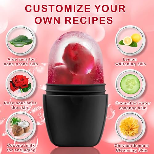 XHJRI Ice Face Roller Massager,Ice Cube Roller for Face, Eyes and Neck Naturally Conditioning and Skin Care,De-Puff Eye Bags,Reduce Migraine Pain,Reusable Massage Silicone Ice Mold (New Black) - color: New Black