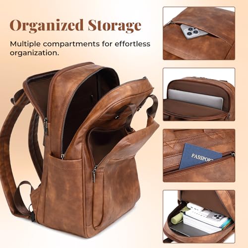 Rcrirth PU Leather Laptop Backpack for Women | 17 Inch Laptop Backpack for Work - Large Capacity Computer Bag Nurse Bag Casual Daypack (Black) - color: Black