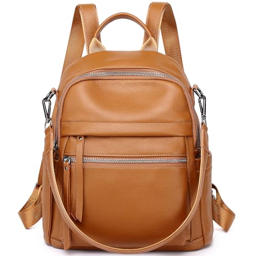 Genuine Leather Backpack Purse For Women | Real Soft Leather, Convertible, Ladies Daypack Shoulder Bag, Orange Brown - color: Orange Brown