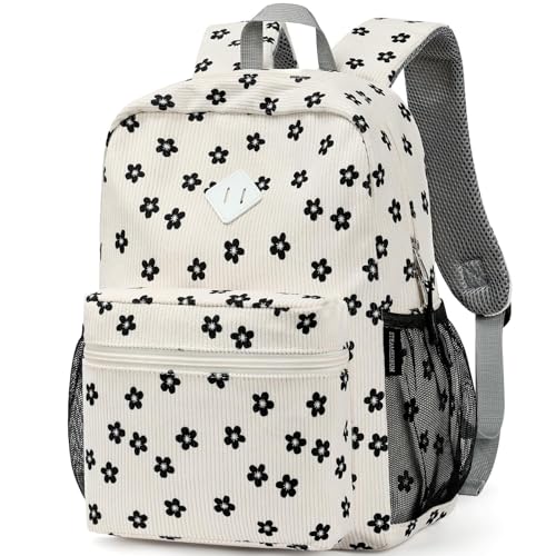 STEAMEDBUN Corduroy Kids Backpack for Girls Boys 3-8, Girls Backpack for Elementary Kindergarten - Flower - color: Corduroy Black Flower, size: Small-15"H(fits folder)