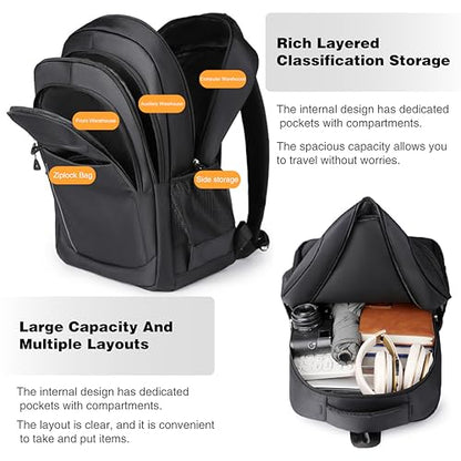 Large Capacity Travel Laptop Backpack, durable and lightweight, 4 compartments, waterproof front, breathable back (black) - color: Black