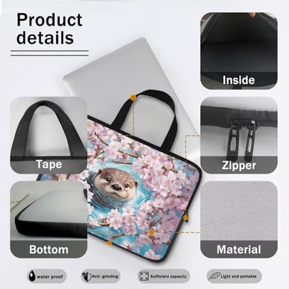 Cherry Blossom Otter Laptop Case, 10 Inch Laptop Sleeve Water Resistant Computer Carrying Case Handbag Briefcase, Compatible with Tablet/Notebook/Reader for Women Ladies - color: Cherry Blossom Otter, size: 10 Inch