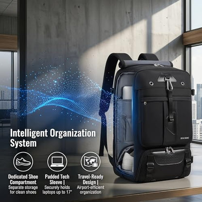 Travel BackpackWaterResistant Large LaptopBackpack with Shoe CompartmentMulti-Pocket Carry On Backpack for Business Work Trip - color: Black
