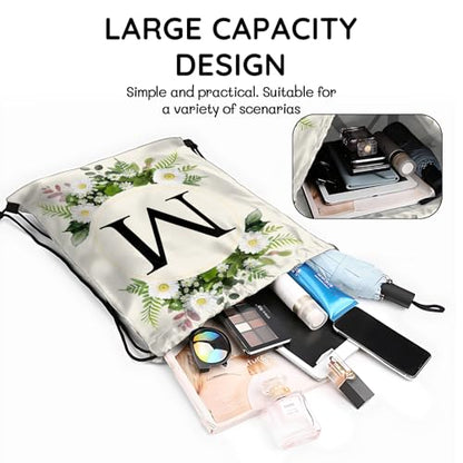 Initial Letter Drawstring Backpack String Sports Gym Bags Waterproof Sackpack Cute for Men Women Beach (13"×17") (Letter-M) - color: Letter-m