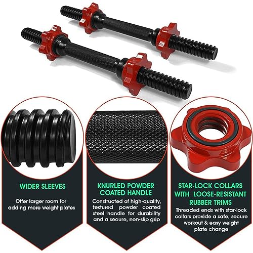 Yes4All Threaded Dumbbell Handles, Adjustable Dumbbell Bar Pair, 14/16/18/24-Inch Sizes, Fits 1" or 1.15" Plates, Non-Slip Grip, Secure Star-Lock Collars - color: 14" - Chrome - Black, size: 1 inch