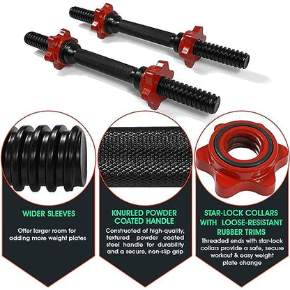 Yes4All Threaded Dumbbell Handles, Adjustable Dumbbell Bar Pair, 14/16/18/24-Inch Sizes, Fits 1" or 1.15" Plates, Non-Slip Grip, Secure Star-Lock Collars - color: 14" - Chrome - Black, size: 1 inch