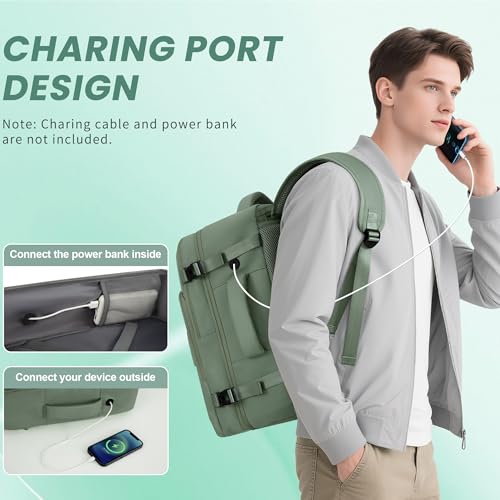 Sinaliy Travel Backpack, Carry on Flight Approved Backpack with Multi-Pockets, TSA Waterproof 17.3inch Laptop Backpack, Personal Item Travel Bag for Men Women, Army Green - color: Army Green, size: X-Large