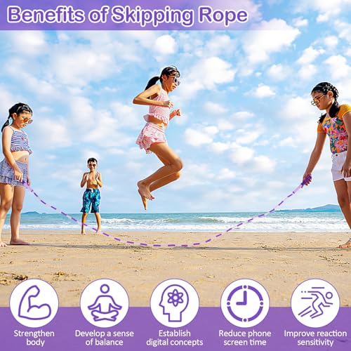 Jump Rope for Kids, Adjustable Jump Ropes for 4 5 6 7 8 10 12, Tangle Free Jumping Rope Age 8-12, Segmented Soft Beaded Skipping Rope for Women Fitness - color: Green and Purple