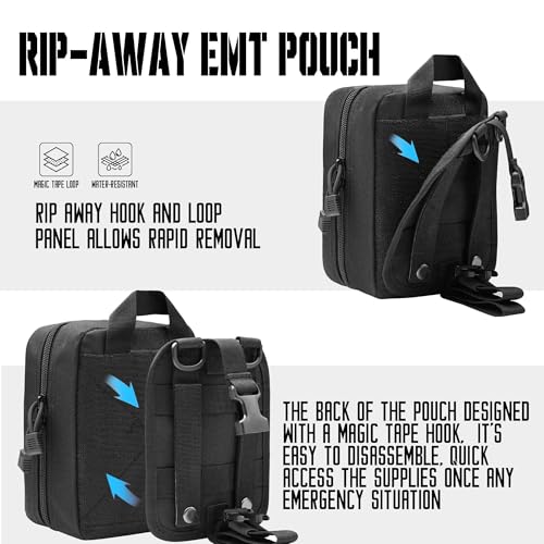 1000D Molle Ifak Pouch Rip Away, Tactical Tear Away Medical Pouch Empty, Military First Aid Pouch Bag Only for Camping Hiking Travel - color: Black