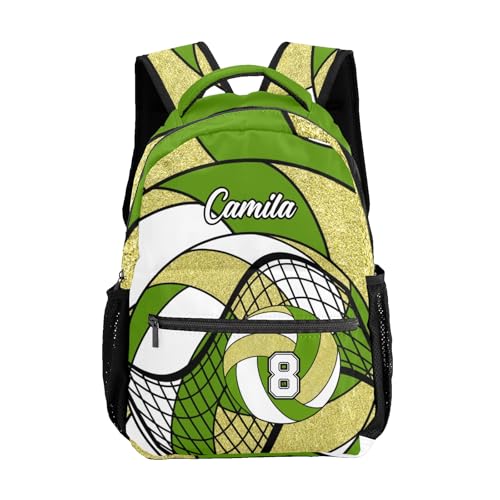 Sport Bag Volleyball Dark Green Gold Laptop Backpack Personalized Casual School Backpack for Women Men Gift - color: Volleyball Dark Green Gold