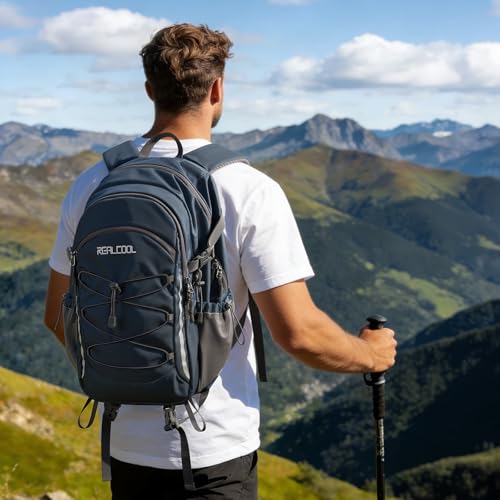 RealCool 30L Lightweight Hiking Backpack, Waterproof Daypack for Camping | 210D tear-resistant nylon, breathable shoulder and back panel, Multi-Compartment,hydration system,reflective strip,bungee net - color: Blue, size: 30L
