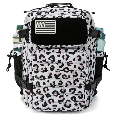 QT&QY 25L/45L Military Tactical Backpack For Men Molle Daypack 3 Day Bug Out Bag Hiking Rucksack With Bottle Holder - color: 25l Leopard