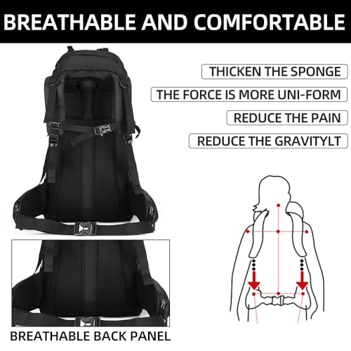 King'sGuard 60L waterproof lightweight hiking backpack with rain cover and shoe compartment outdoor sports travel backpack - color: Black