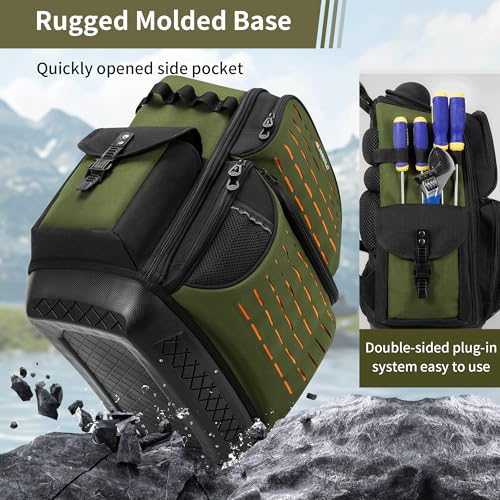 BLISSWILL Tool Bag Backpack for men,Heavy Duty Tool Backpack Bag with Waterproof Molded Base，62 Pockets/40 Loops Heavy Duty Tools Organizer Bags/Electrician/Industrial/Construction Work Backpack - color: Army green