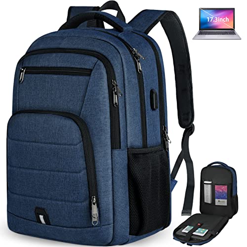 RAINSMORE Laptop Backpack 17 Inch Large Travel Backpack for Men Women Waterproof Computer Work Business College Bookbag TSA Friendly Carry on Backpack with USB Port, Blue - color: Blue