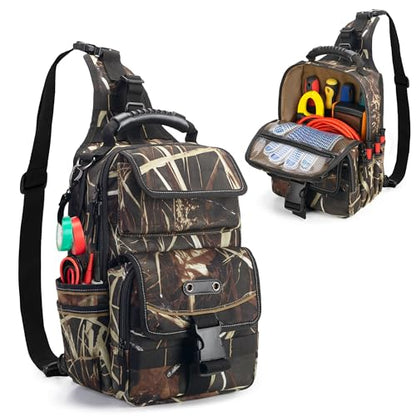 Electrician Tool Pouch Bag, Zippered HVAC Tool Organizer with Ergonomic Handle and Shoulder Strap for Maintenance Repair Technicians, Camouflage (Patent Pending) - color: Camouflage