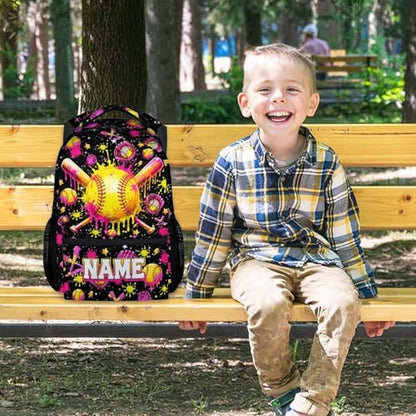Softball Backpack for Girls, Personalized Kids Bookbag with Name - 17" Water-Resistant Sports School Bag for Elementary Kindergarten - color: Yellow