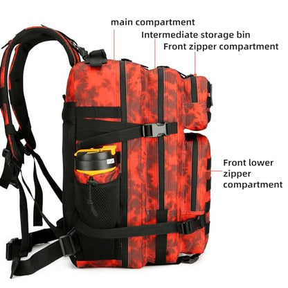 Lovelinks21 45L Tactical Assault Backpack 3 day assault pack with Molle Waterproof backpack Rucksack for Tactical Backpacks (Red water pattern) - color: Red Water Pattern