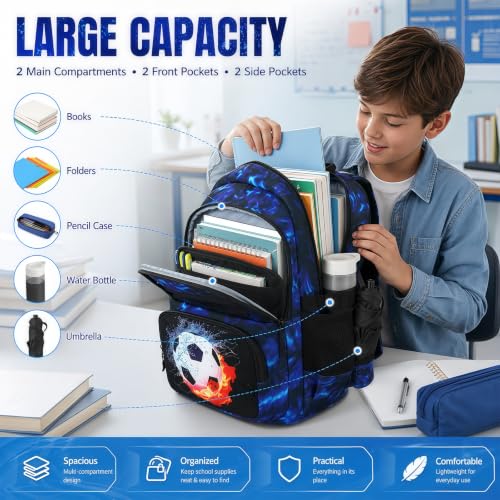 Bluboon Kids Backpack Boys Camo Bookbag Teens Elementary School Bag Daypack Travel Back Pack Middle school (Blue-Black Football) - color: Blue-black Football