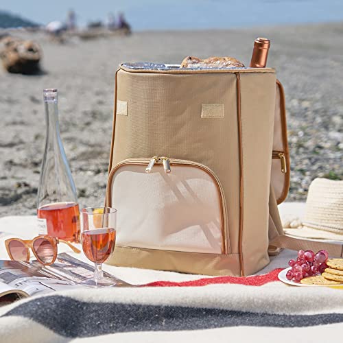 Twine Insulated Cooler Backpack, Wine Tote, Insulated Liner, Shoulder Straps, 2 Front Pockets, Includes Corkscrew, Beige, Set of 1 - style: Wine Cooler Backpack