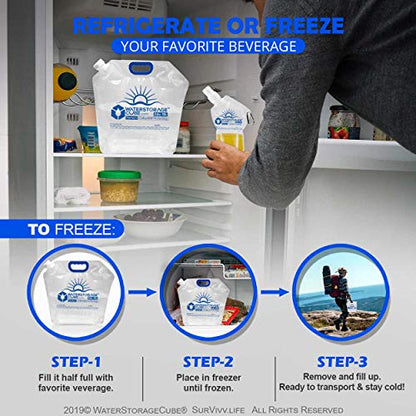 WaterStorageCube Premium Collapsible Water Container Bag, BPA Free Food Grade Clear Plastic Storage Jug for Camping Hiking Backpack Emergency, No-Leak Freezable Foldable Water Bottle 1.3/2.6 Gallon - size: 1.3 Gallon, style: 2-Pack