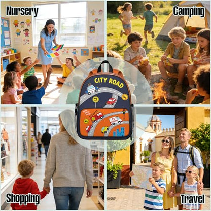 Toddler Backpack for Kids 4-6 – Cute Driving Car Kids Backpack, Fun Preschool Kindergarten Daycare Bag with Padded Straps & Chest Clip, Small Backpack for Kids Travel & Road Trip Gift - color: Cute Driving Car
