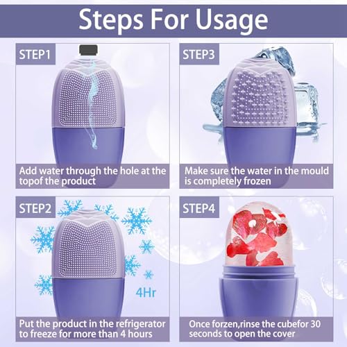 XHJRI Ice Face Roller Massager,Ice Cube Roller for Face, Eyes and Neck Naturally Conditioning and Skin Care,De-Puff Eye Bags,Reduce Migraine Pain,Reusable Massage Silicone Ice Mold (New Purple) - color: New Purple