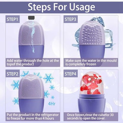 XHJRI Ice Face Roller Massager,Ice Cube Roller for Face, Eyes and Neck Naturally Conditioning and Skin Care,De-Puff Eye Bags,Reduce Migraine Pain,Reusable Massage Silicone Ice Mold (New Purple) - color: New Purple
