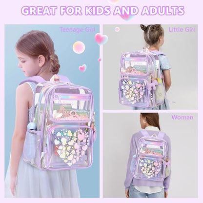 MOONBABY Clear Backpack for School Girls, Heavy Duty TPU Transparent Backpack Stadium Events Approved, Clear Bookbag - color: Purple