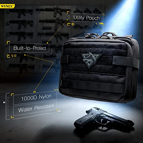 WYNEX Tactical Large Admin Pouch of Double Layer Design, Molle EDC EMT Utility Pouch with Map Sleeve Modular Tool Pouch Large Capacity Flag Patch Included - color: Black