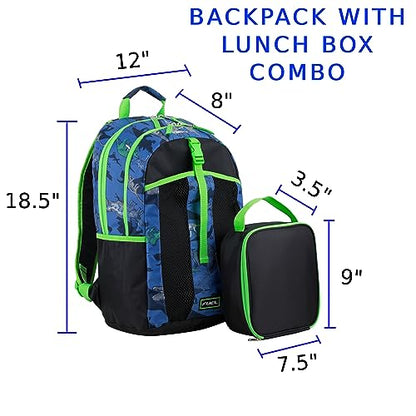 FUEL Lunch Backpack Set Teens Student Water Resistant Bookbag Bag Soft Reusable Insulated Cooler Lunch Box Thermal Travel Office Lunch Bag, Dinosaur Black Blue - color: Blue Dinosaur