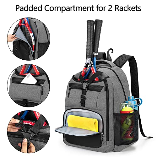 DSLEAF Tennis Bag for Men/Women to Hold 2 Rackets, Tennis Backpack with Separate Shoe Space for Tennis Sport - color: Grey