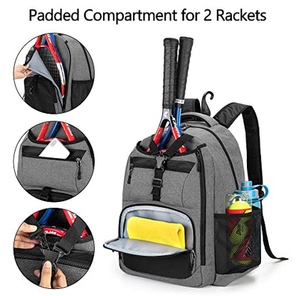 DSLEAF Tennis Bag for Men/Women to Hold 2 Rackets, Tennis Backpack with Separate Shoe Space for Tennis Sport - color: Grey