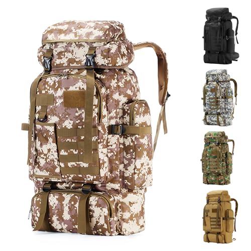 Hiking Backpack Tactical Backpack for Men Women, 80L Military Backpack Rucksack Waterproof Large Travel Camping Backpack for Men, Molle Rucksack Outdoor Travel Cycling Daypack (Desert Camo) - color: Desert Camo