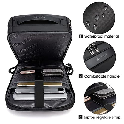 BANGE Business Smart Backpack Waterproof fit 15.6 Inch Laptop Backpack with USB Charging Port,Travel Durable Backpack - color: Black