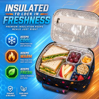 LEDAOU Lunch Box Kids Insulated Lunch Bag Girls Boys Toddler Reusable Lunchbox for School Picnic Hiking (Graffiti game console pattern) - color: Graffiti game console pattern