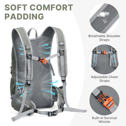 G4Free 20L Hiking Backpack with Waist Strap for Women Men, Lightweight Waterproof Daypack for Travel Camping Outdoor, Grey - color: Grey