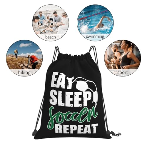 Eat Sleep Soccer Repeat Unisex Drawstring Backpack Bag Sport Gym Travel Swim Sackpack - color: Eat Sleep Soccer Repeat