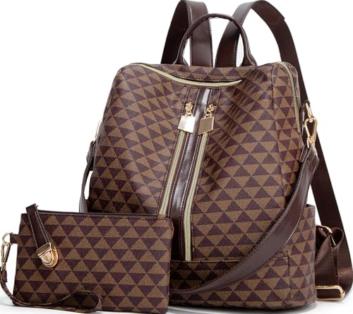 Makes Backpack Purse for Women PU Leather Travel Satchel Handbag Convertible Design Bag with Purse 2 Piece - color: Brown