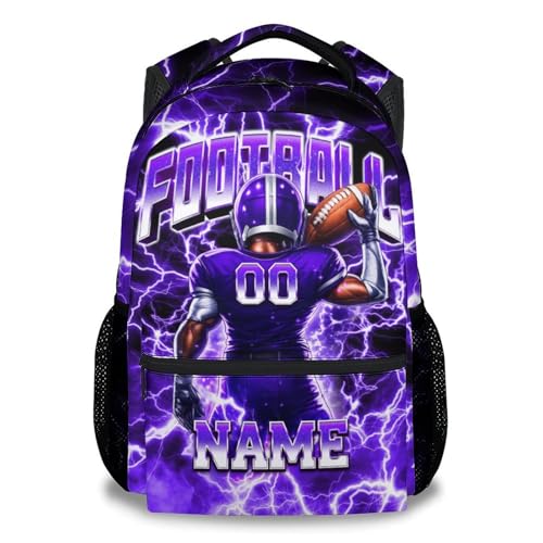 UNIKITTY Personalized Football Backpack for Boys Kids 17 Inch Custom Name School Bookbags for Teens Youth, Sports-Themed Back Pack for Team Elementary Middle School Students - color: Purple