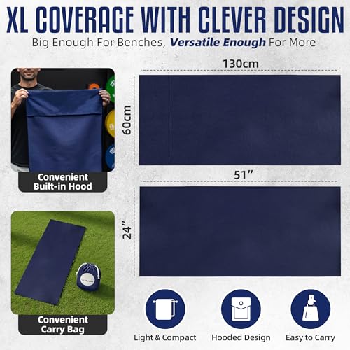 CHEEKY WINX Hooded Microfiber Gym Towel – Highly Absorbent Car Seat Towel with Carry Bag – Double-Sided Sweat Towel, Reversible, Quick Dry & Sand-Resistant Fabric, Navy Blue, 130 x 60cm - color: Navy Blue