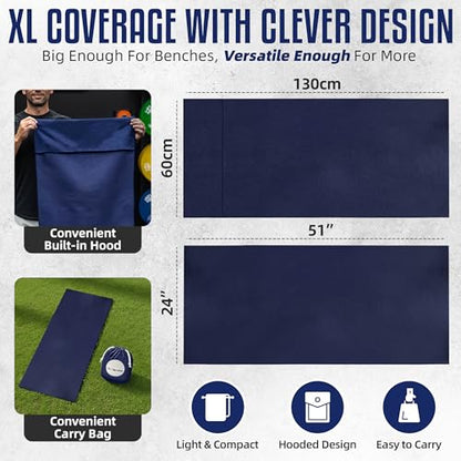 CHEEKY WINX Hooded Microfiber Gym Towel – Highly Absorbent Car Seat Towel with Carry Bag – Double-Sided Sweat Towel, Reversible, Quick Dry & Sand-Resistant Fabric, Navy Blue, 130 x 60cm - color: Navy Blue