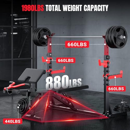 YOLEO Weight Bench with Rack - Bench Press Set, Leg Extension, Preacher Curl & Flat/Incline/Decline Full Body Workout Bench, Adjustable Olympic Weight Benches for Home Gym(47.44IN WIDE GRIP)