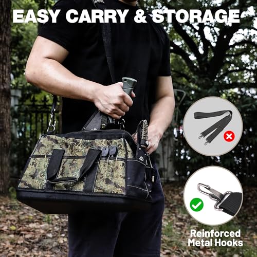 WORKPRO 16-Inch Wide Mouth Tool Bag with Water Proof Molded Base | Multi-Pocket Tool Bags for Men, Adjustable Shoulder Strap, Waterproof Oxford Fabric - color: Camouflage