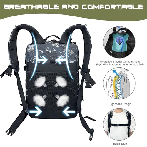WOLT | Military Tactical Backpack for Men, Large Army 3 Day Assault Pack with MOLLE Bag for Hiking Survival Gear, Range Bag(02 CamouflageBlack) - color: 02camouflageblack
