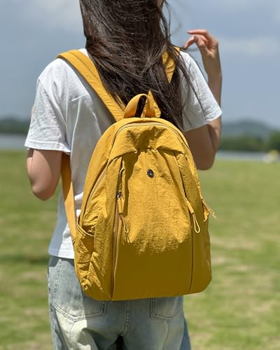 Nylon Backpack for Women Men, Waterproof Travel Backpack Purse Casual Daypack, Gym School Backpack for Daily Cycling (Yellow) - color: Yellow