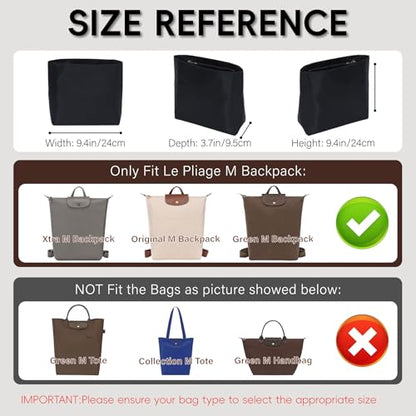 Nylon Longchamp Backpack Organizer Insert - Custom Fit for Longchamp Le Pliage M Backpack, Premium Water-Resistant with 4 Compartments, Lightweight, Shape Retention for Backpack (Black,BP) - color: Black