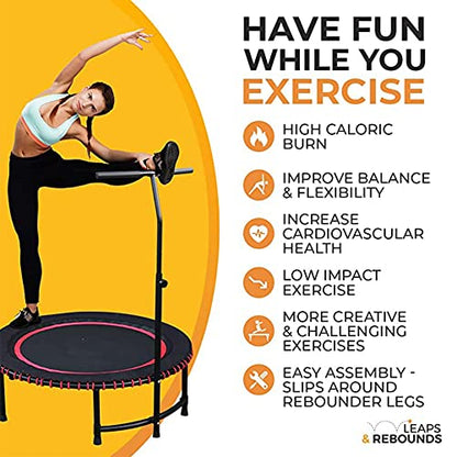 Leaps & ReBounds: Adjustable Stabilizer Bar - Fits All L&R Fitness Trampolines - Grippable & Cushy Foam Handles - Easy Assembly, Slips Over Existing Legs - Trampoline Sold Separately - size: 48
