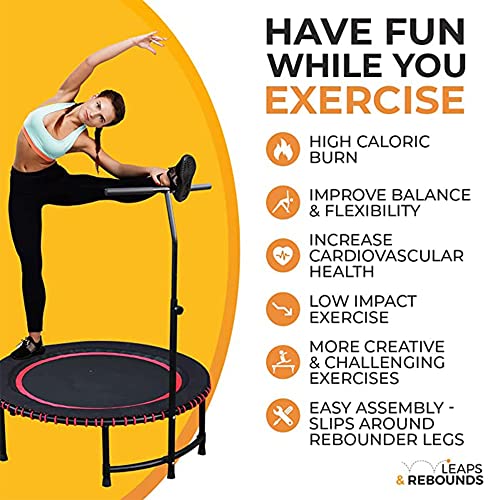 Leaps & ReBounds: Adjustable Stabilizer Bar - Fits All L&R Fitness Trampolines - Grippable & Cushy Foam Handles - Easy Assembly, Slips Over Existing Legs - Trampoline Sold Separately - size: 40